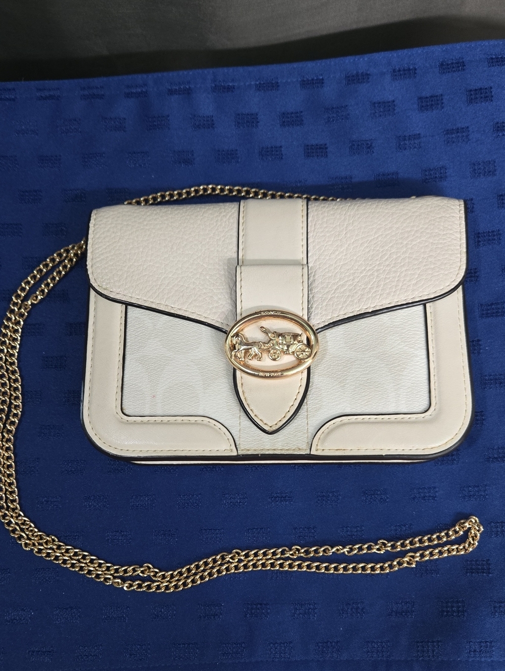 Coach White Leather Crossbody with Gold Chain & Horsebit Accent